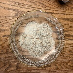 Chance Brothers Glass Ruffle Bowl Gold Trim 11 in